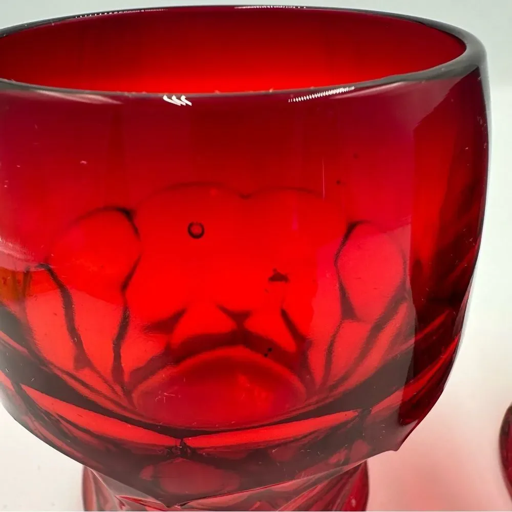 Vintage Glass Georgian Ruby Faceted Glass Tumblers Set of 2 Drinkware Holiday